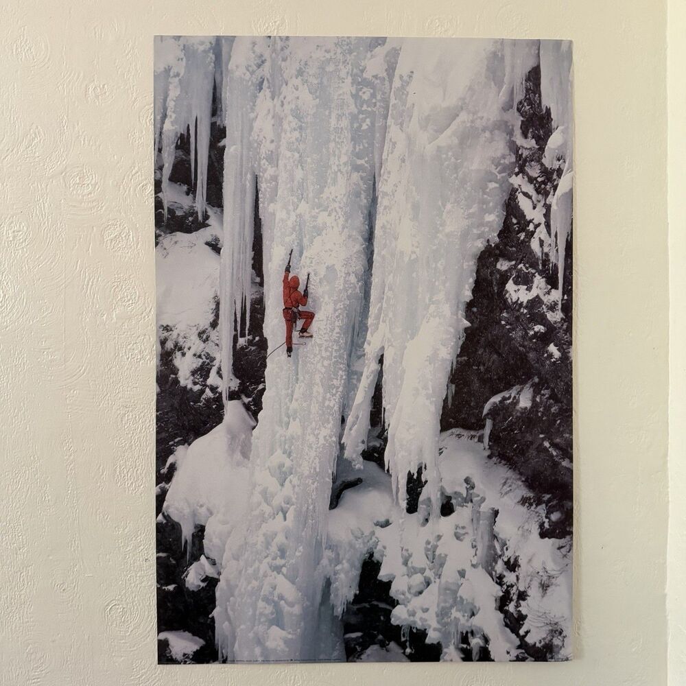 Vintage 1988 Frozen Waterfall Ice Climbing Poster 36x24” Alaska Roman Dial